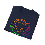 Rainbow Gamer Cat T-Shirt | Cute Kitty with Headphones & Controller