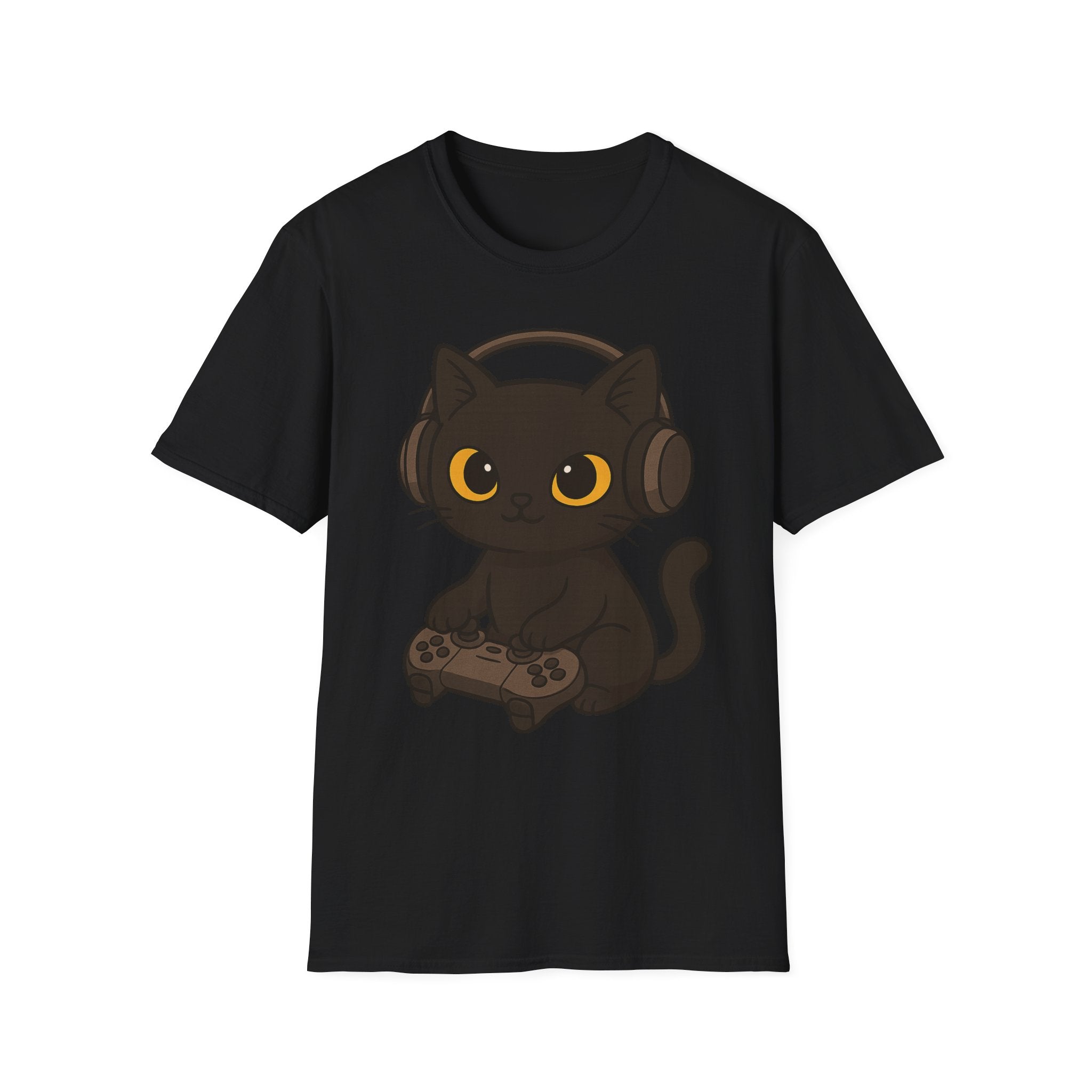 Gamer Cat T-Shirt | Cute Black Cat with Headset & Game Controller