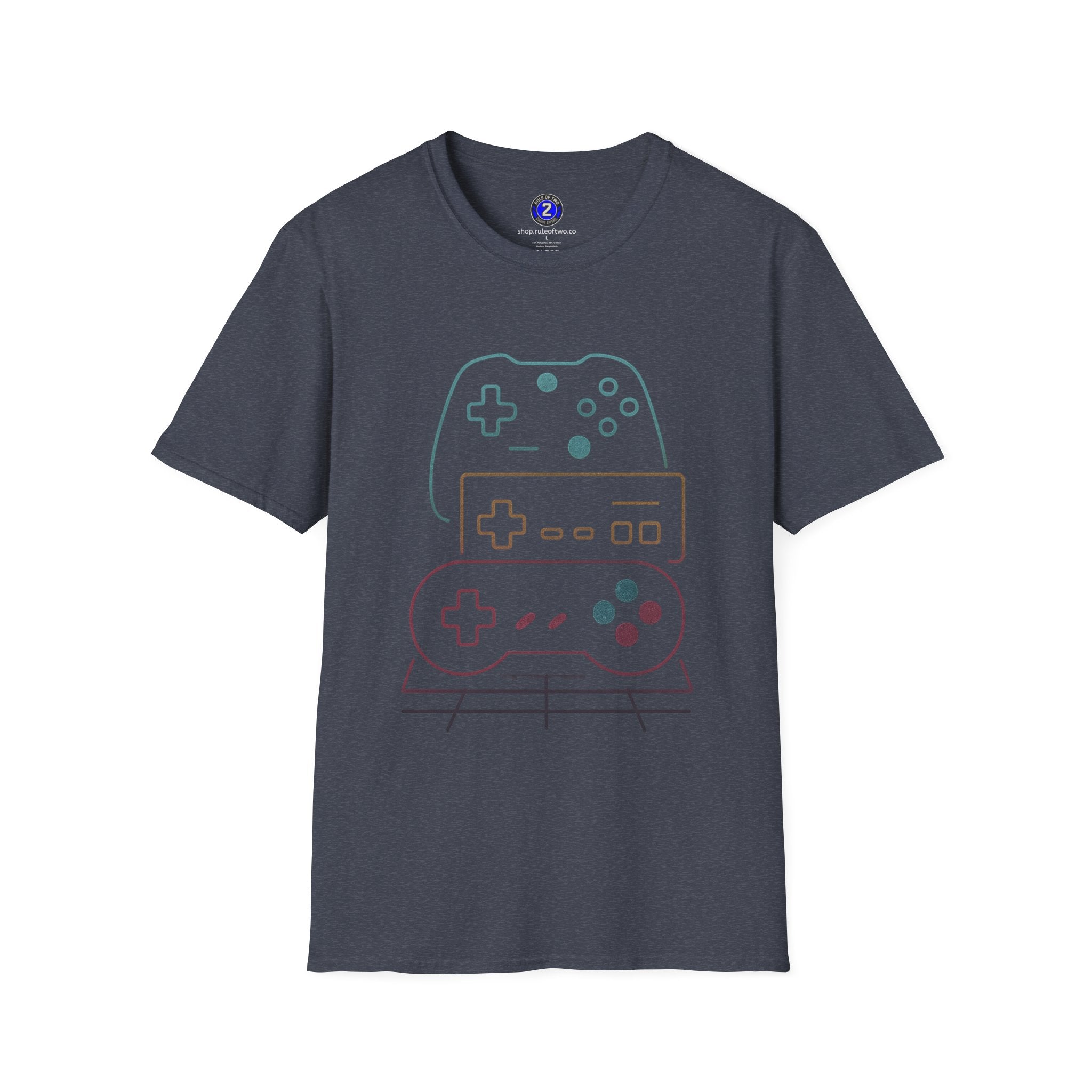 Colorful Video Game Controllers T-Shirt | Retro Gaming Graphic Tee
