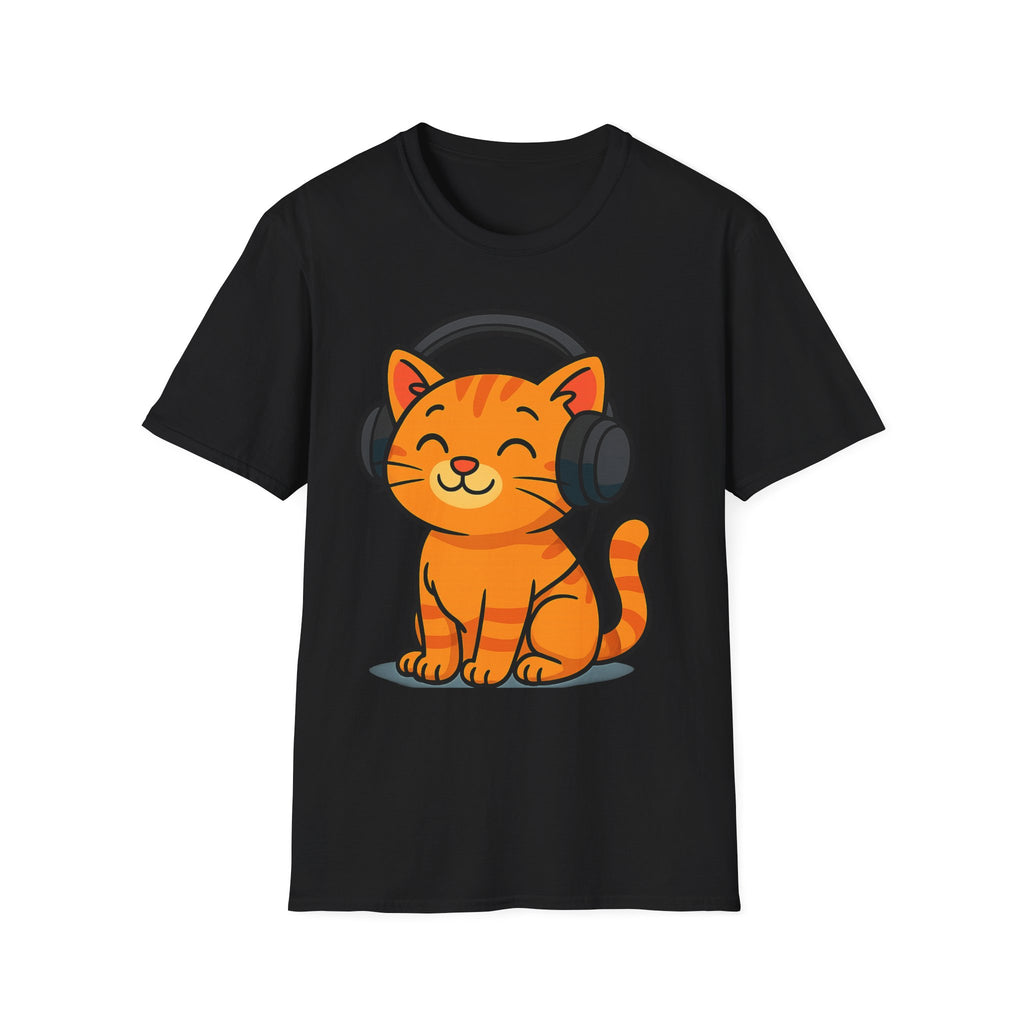 Orange Kitty with Headphones T-Shirt | Cute Cat Music Gamer Tee