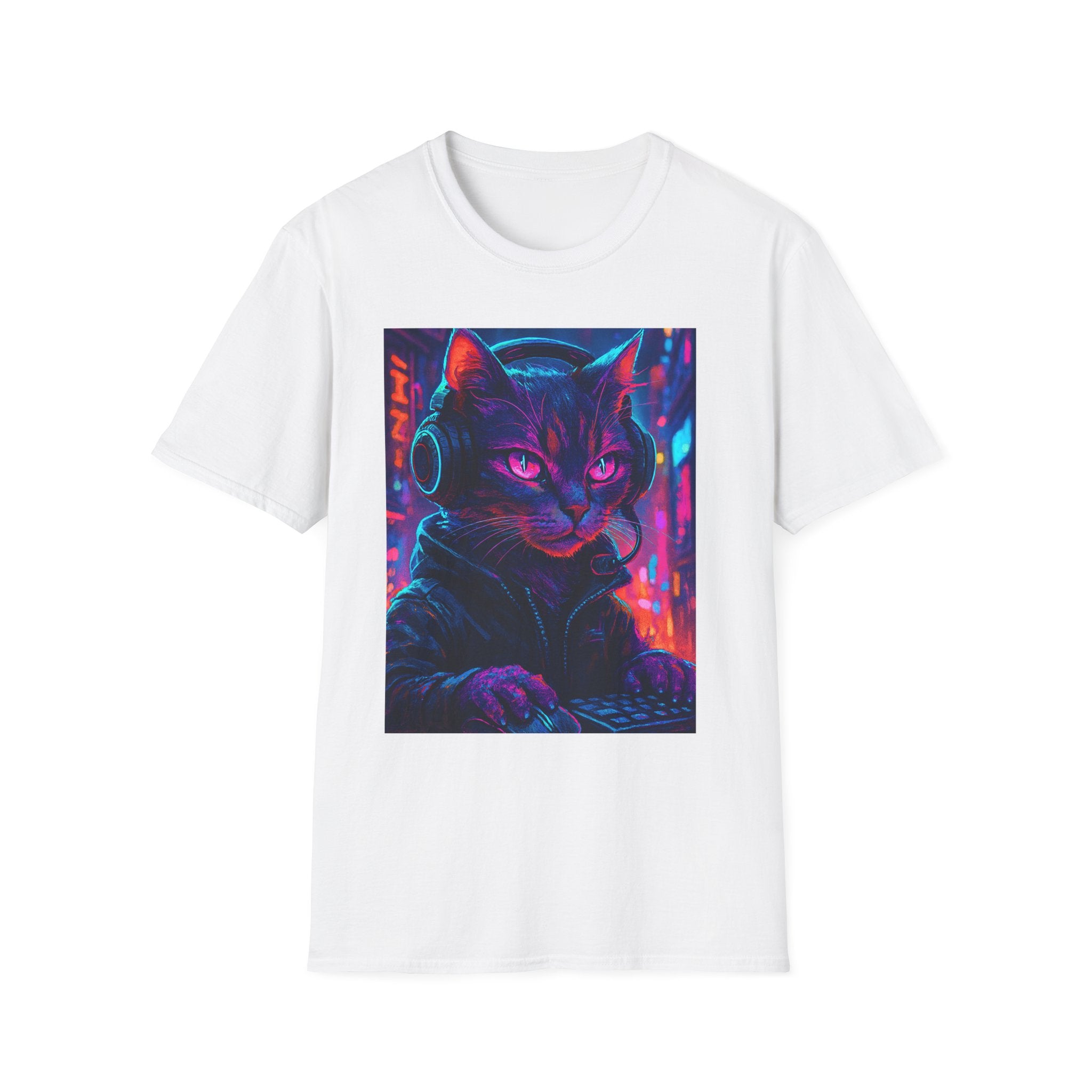 Cyberpunk Cat T-Shirt | Neon Gamer Kitty Graphic Tee