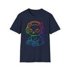 Rainbow Gamer Cat T-Shirt | Cute Kitty with Headphones & Controller