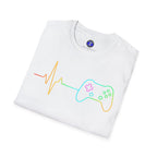 Heartbeat Game Controller T-Shirt | Neon Gaming Pulse Tee