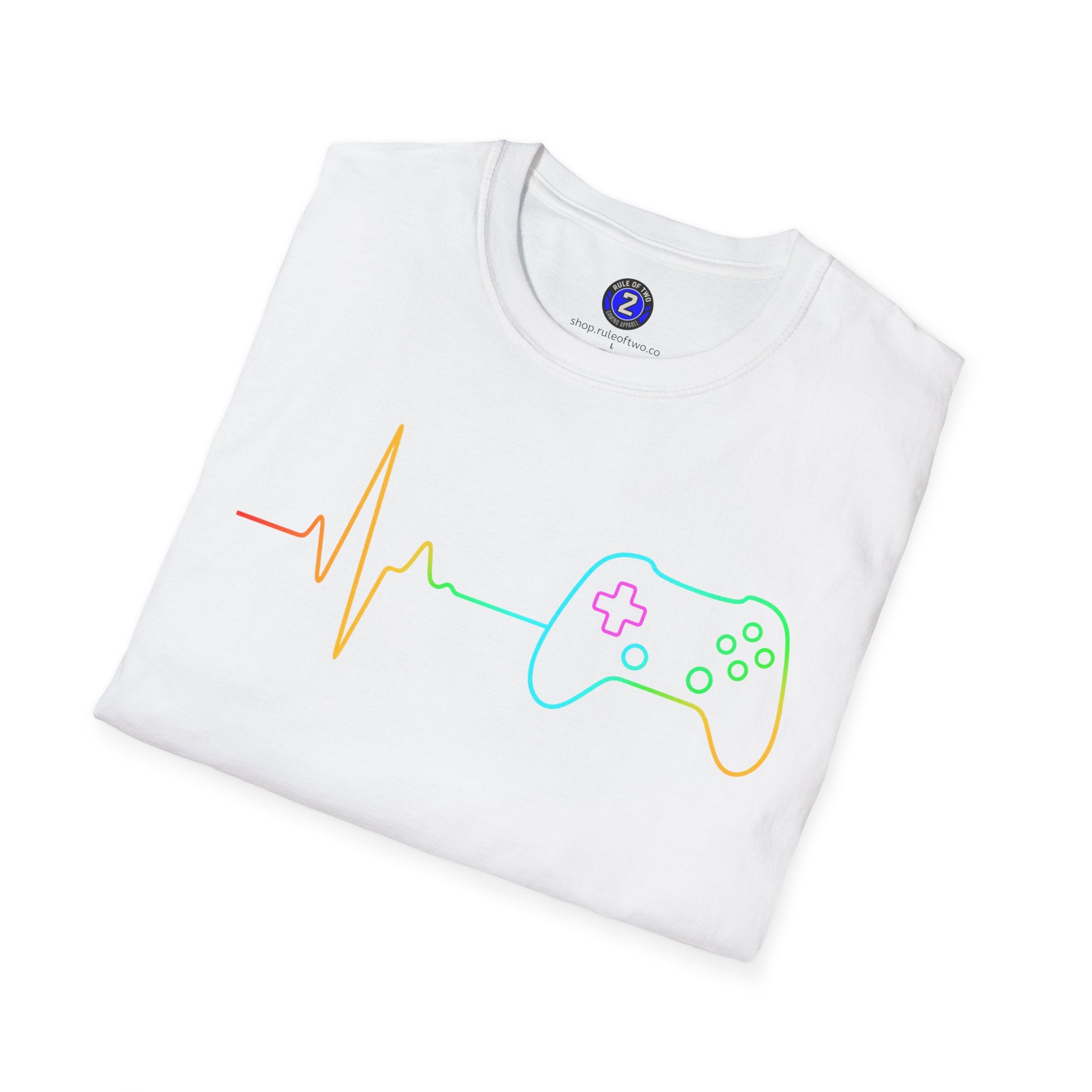 Heartbeat Game Controller T-Shirt | Neon Gaming Pulse Tee