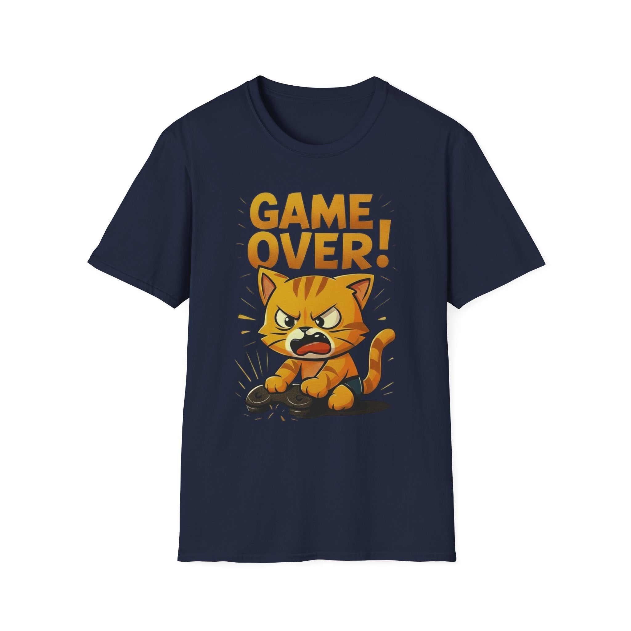 Angry Game Over Gamer Cat T-Shirt | Retro Gaming Graphic