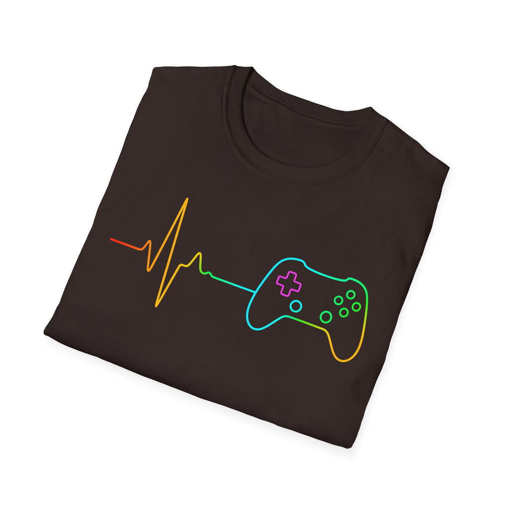 Heartbeat Game Controller T-Shirt | Neon Gaming Pulse Tee