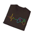 Heartbeat Game Controller T-Shirt | Neon Gaming Pulse Tee