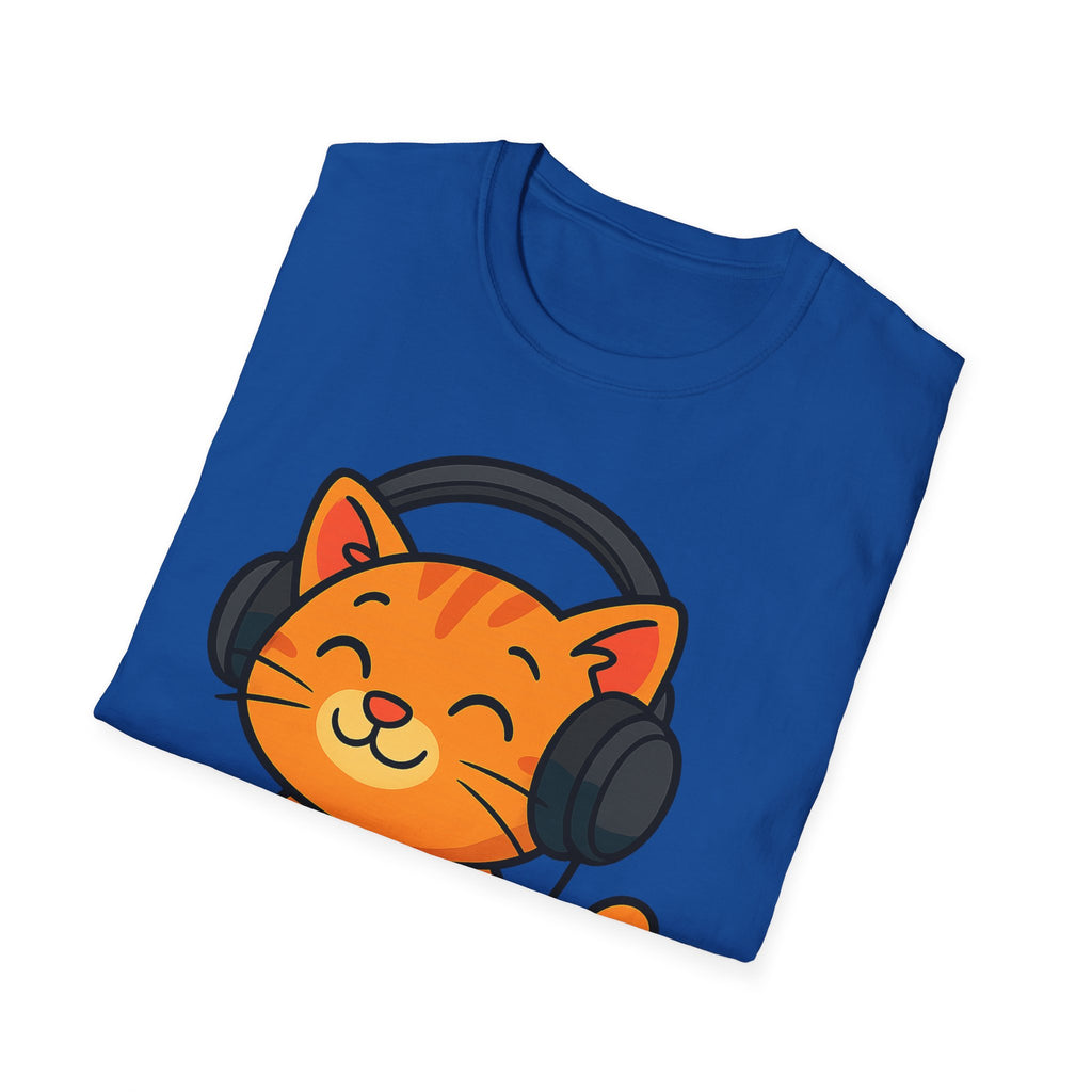 Orange Kitty with Headphones T-Shirt | Cute Cat Music Gamer Tee