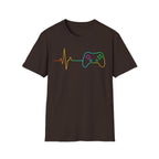Heartbeat Game Controller T-Shirt | Neon Gaming Pulse Tee