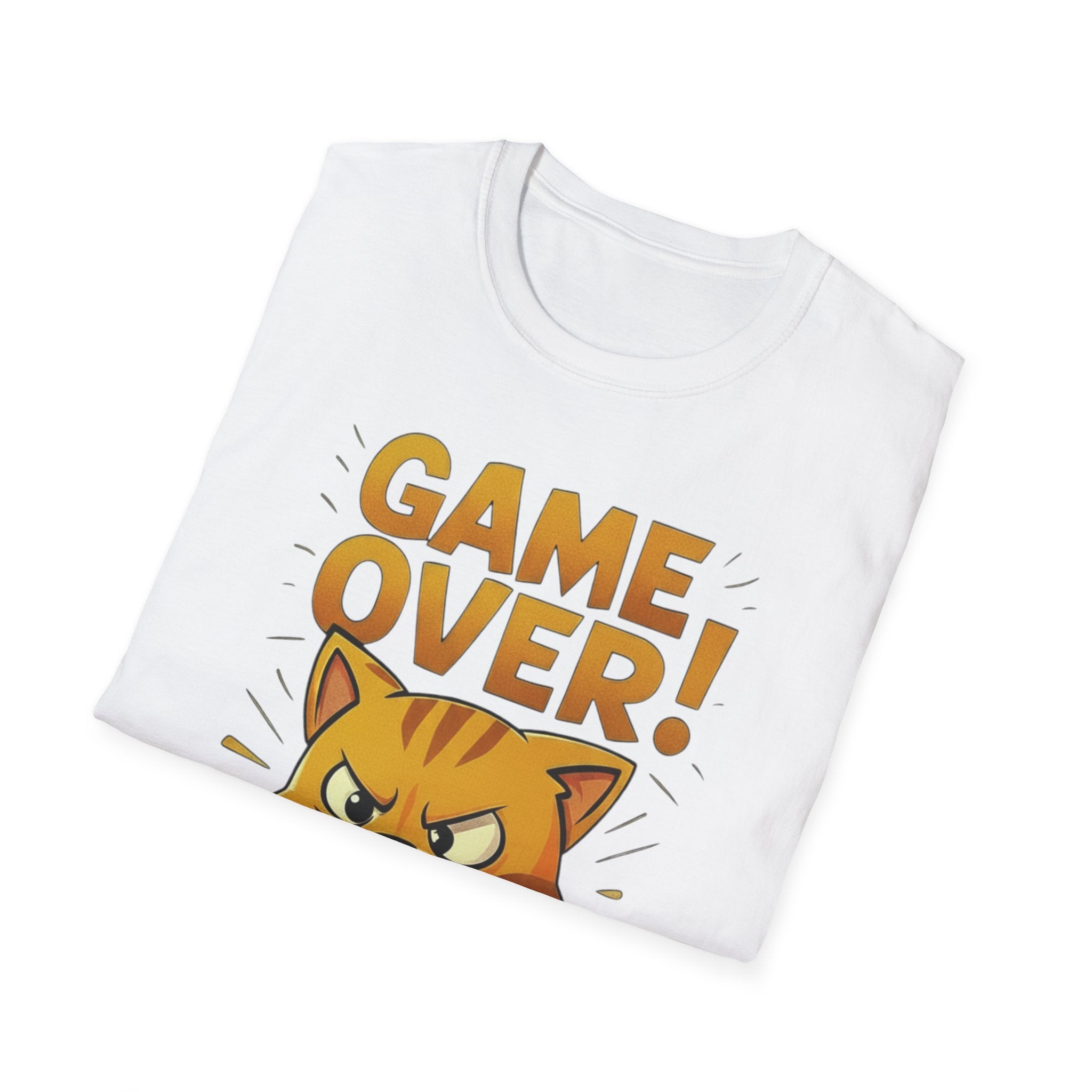 Angry Game Over Gamer Cat T-Shirt | Retro Gaming Graphic