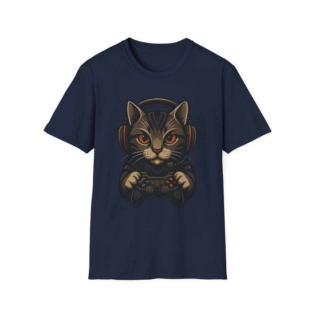 Gaming Cat Holding Controller T-Shirt | Cat Gamer Graphic Tee