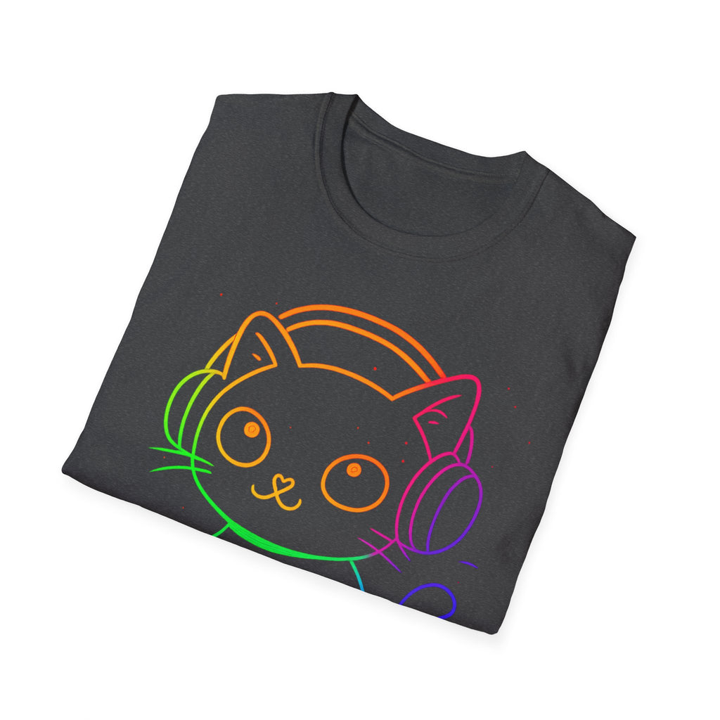 Rainbow Gamer Cat T-Shirt | Cute Kitty with Headphones & Controller