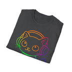 Rainbow Gamer Cat T-Shirt | Cute Kitty with Headphones & Controller