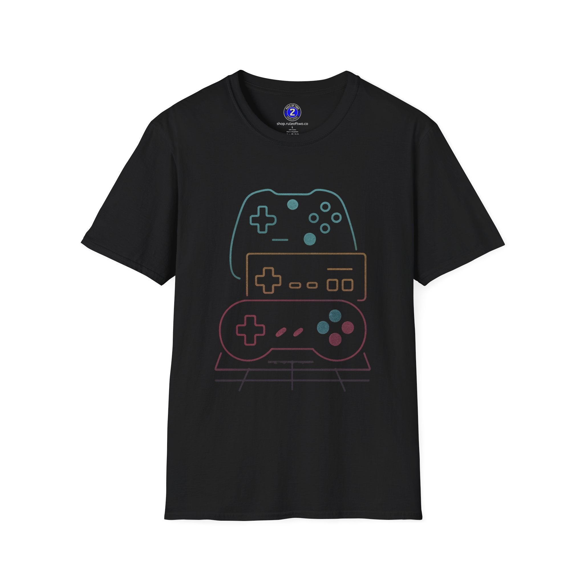 Colorful Video Game Controllers T-Shirt | Retro Gaming Graphic Tee