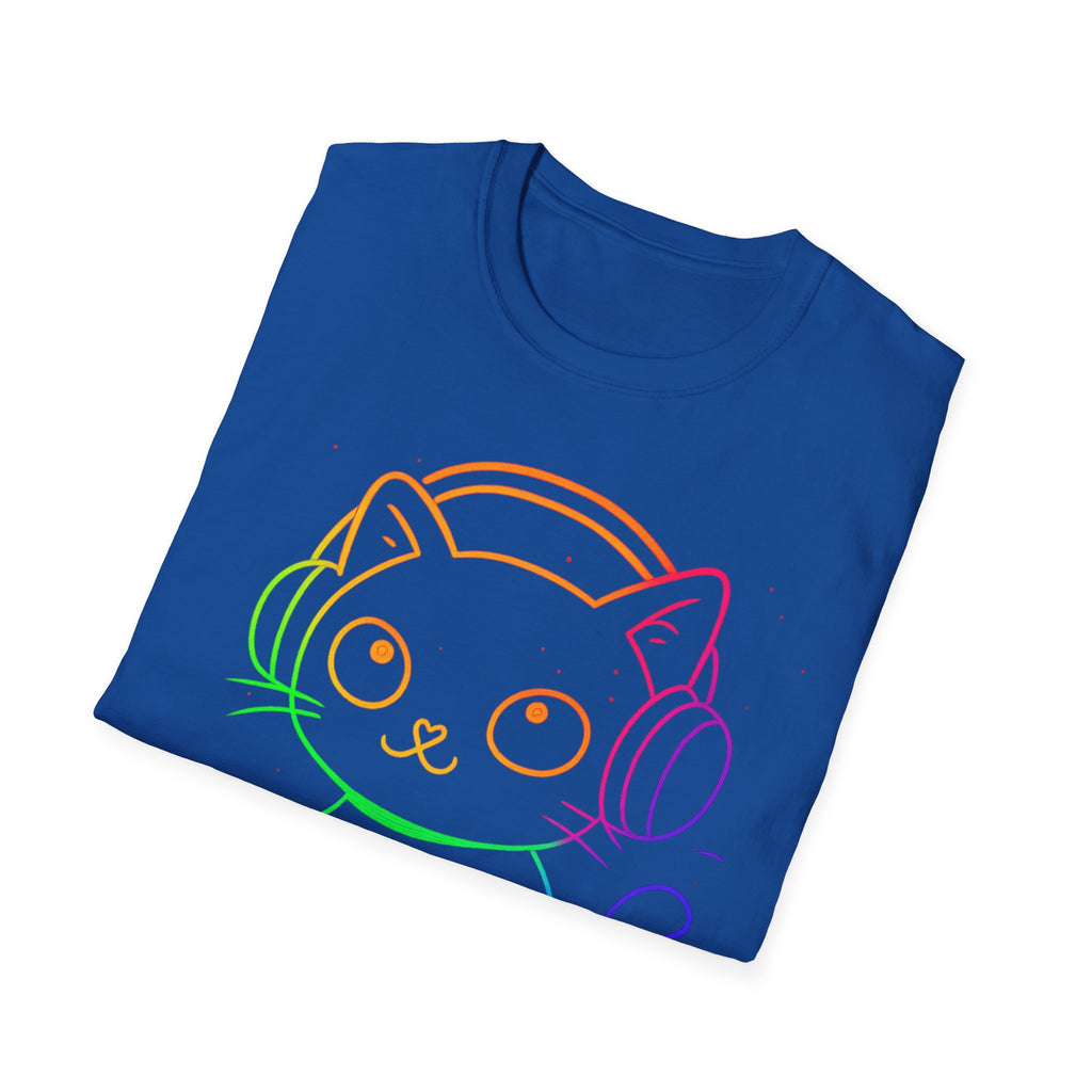 Rainbow Gamer Cat T-Shirt | Cute Kitty with Headphones & Controller