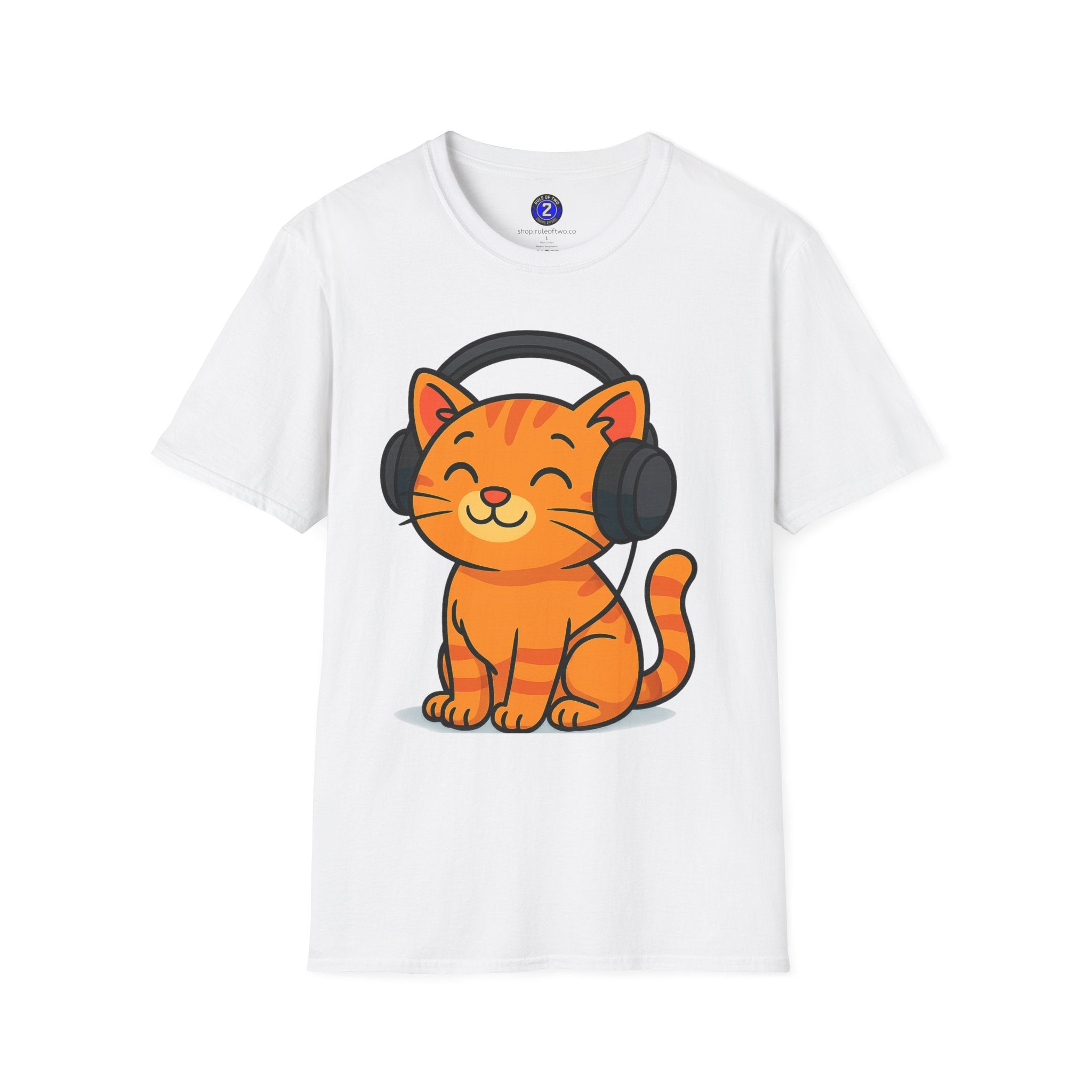 Orange Kitty with Headphones T-Shirt | Cute Cat Music Gamer Tee