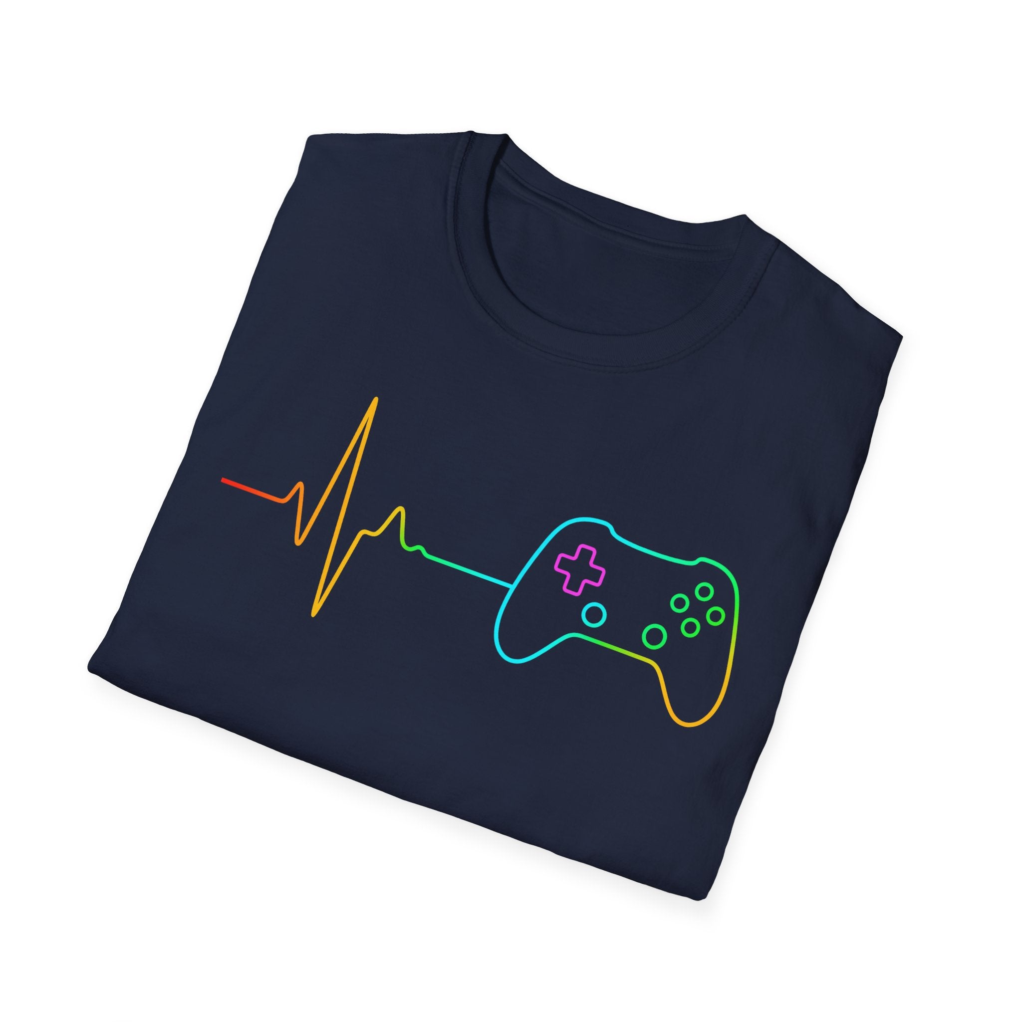 Heartbeat Game Controller T-Shirt | Neon Gaming Pulse Tee