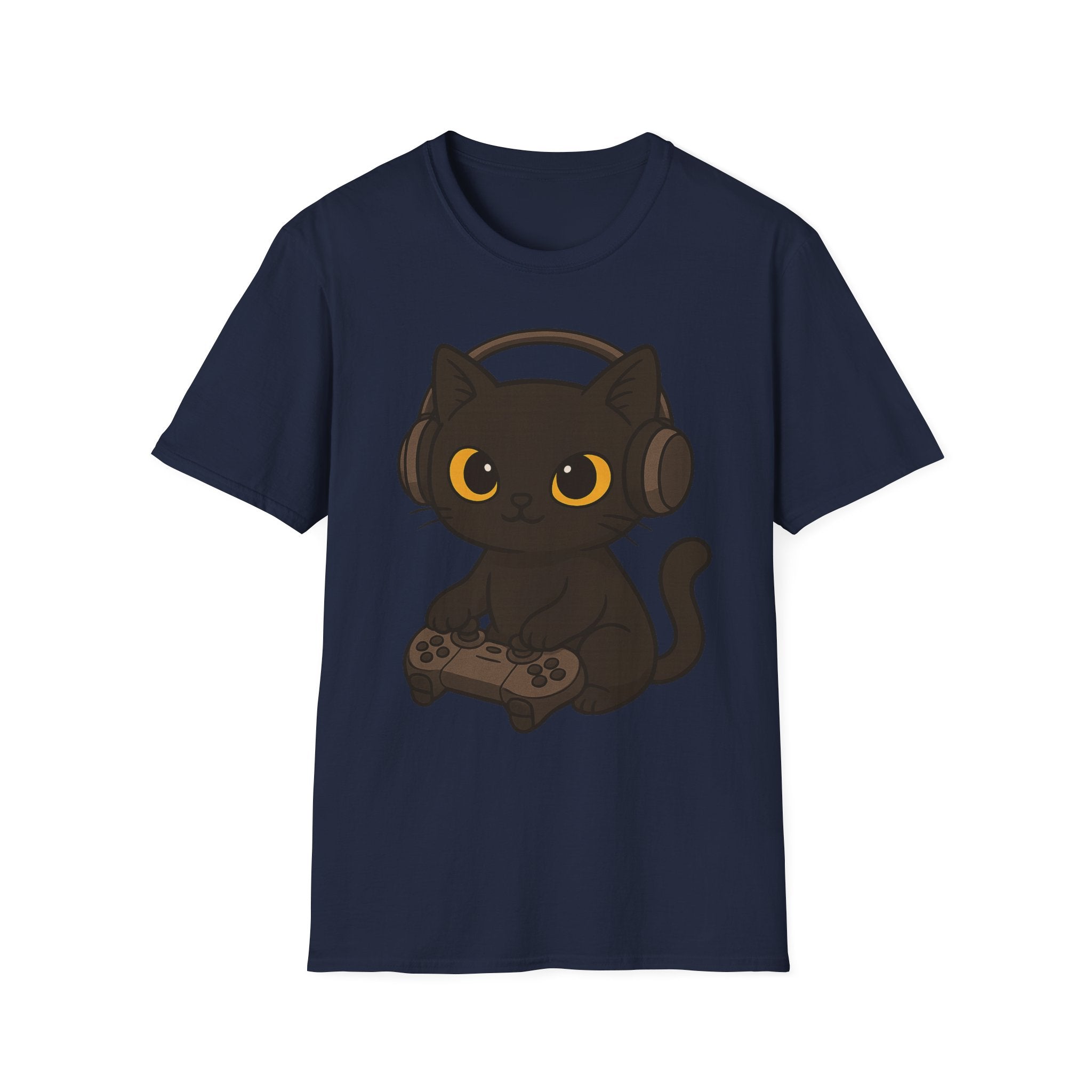 Gamer Cat T-Shirt | Cute Black Cat with Headset & Game Controller