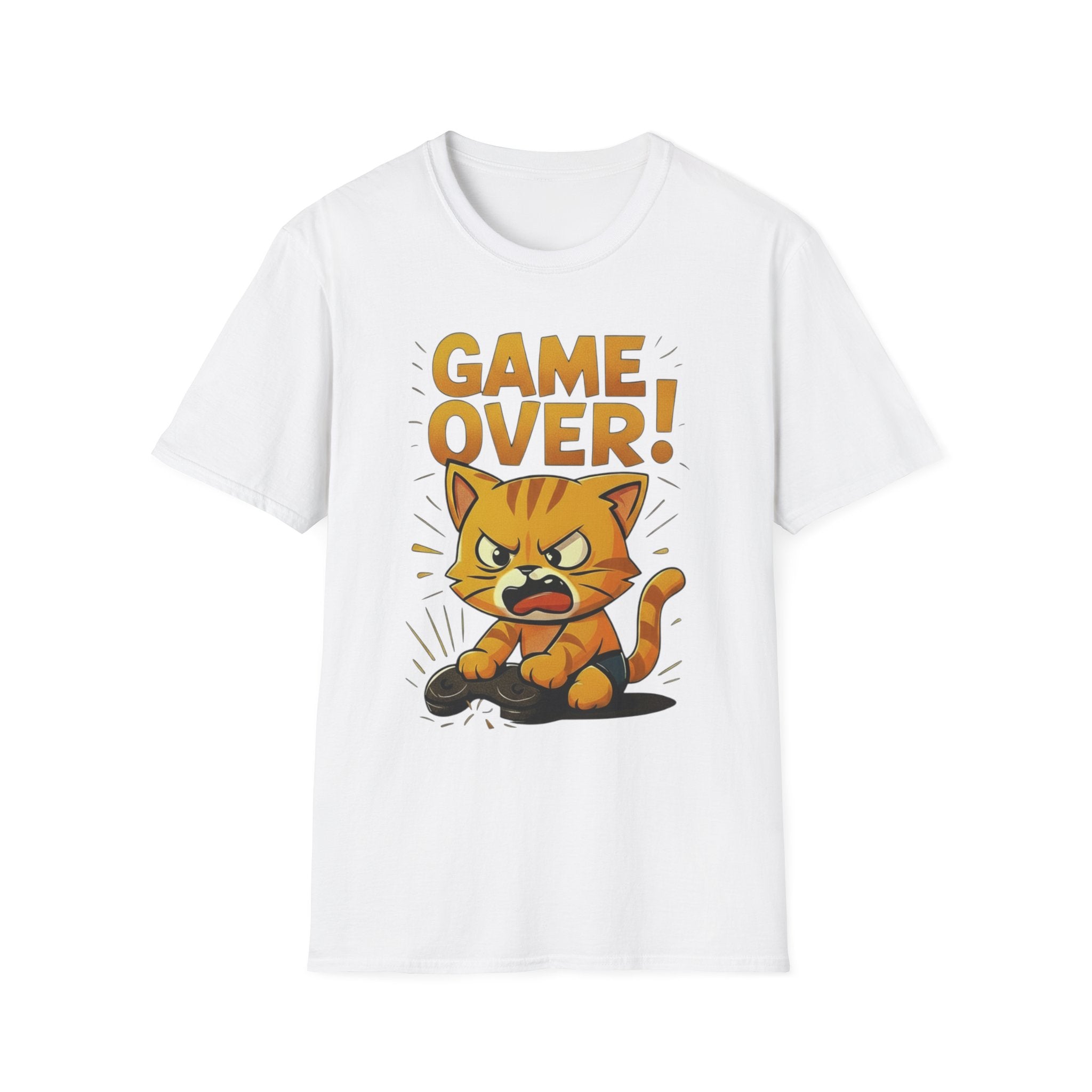 Angry Game Over Gamer Cat T-Shirt | Retro Gaming Graphic