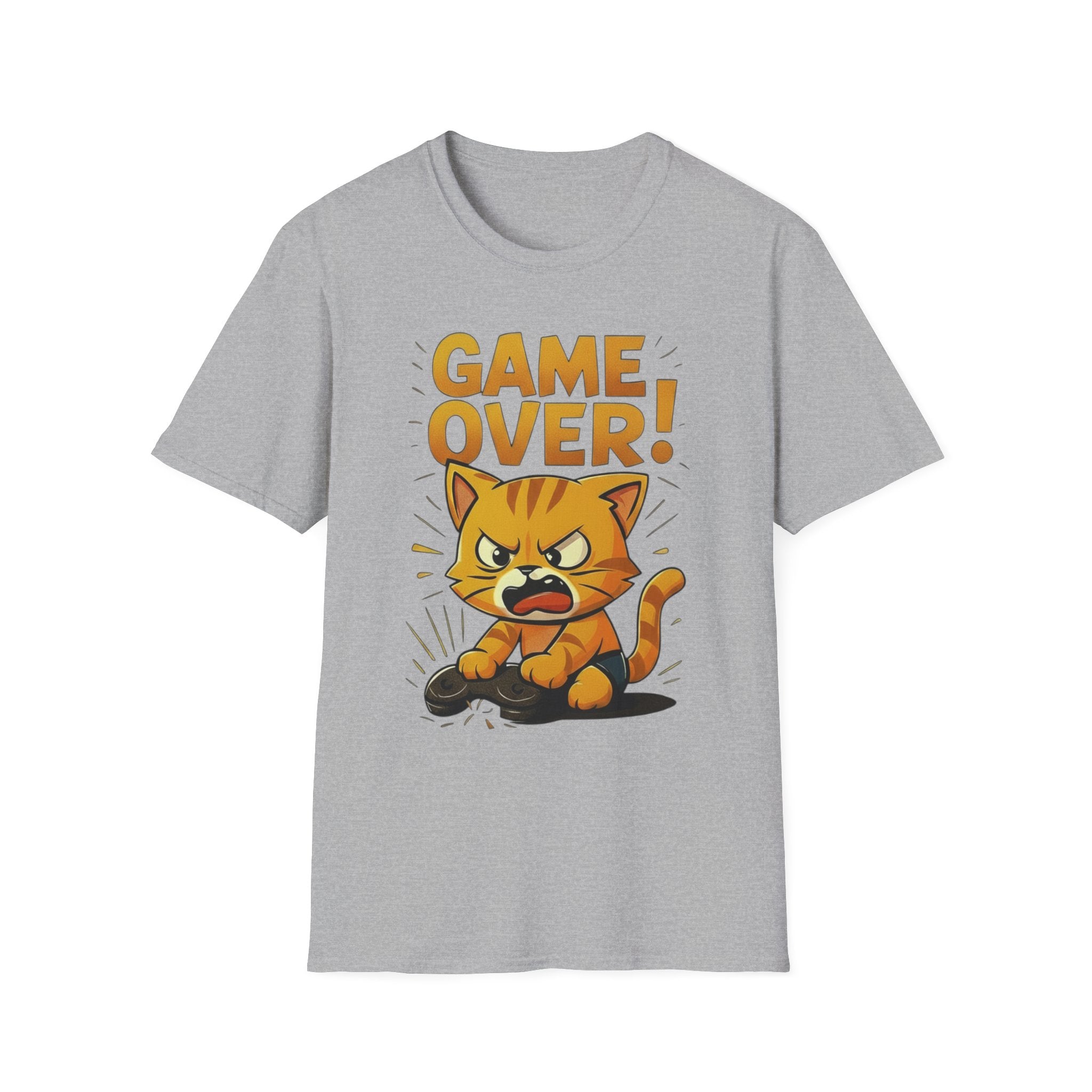 Angry Game Over Gamer Cat T-Shirt | Retro Gaming Graphic