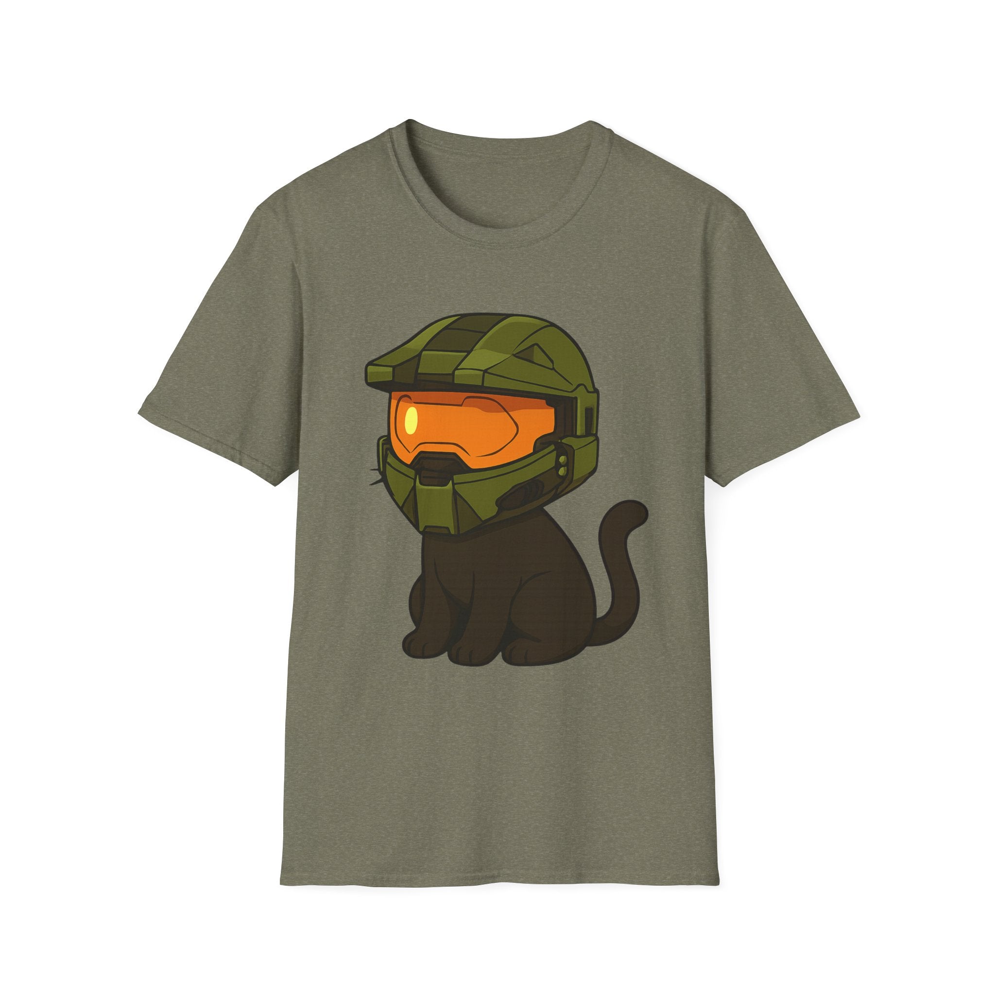 Cute Gamer Cat T‑Shirt | Black Cat Wearing Spartan Helmet Tee
