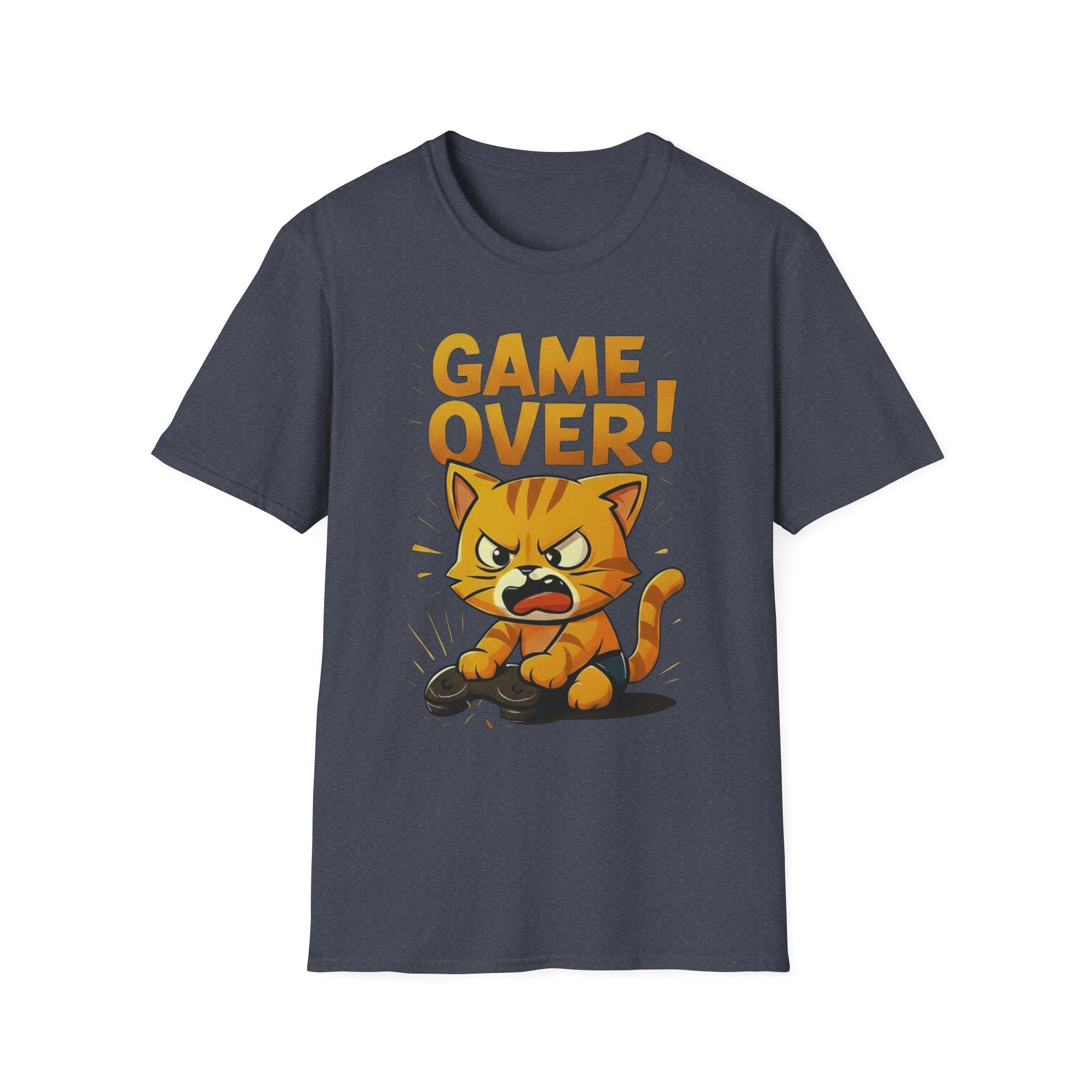 Angry Game Over Gamer Cat T-Shirt | Retro Gaming Graphic