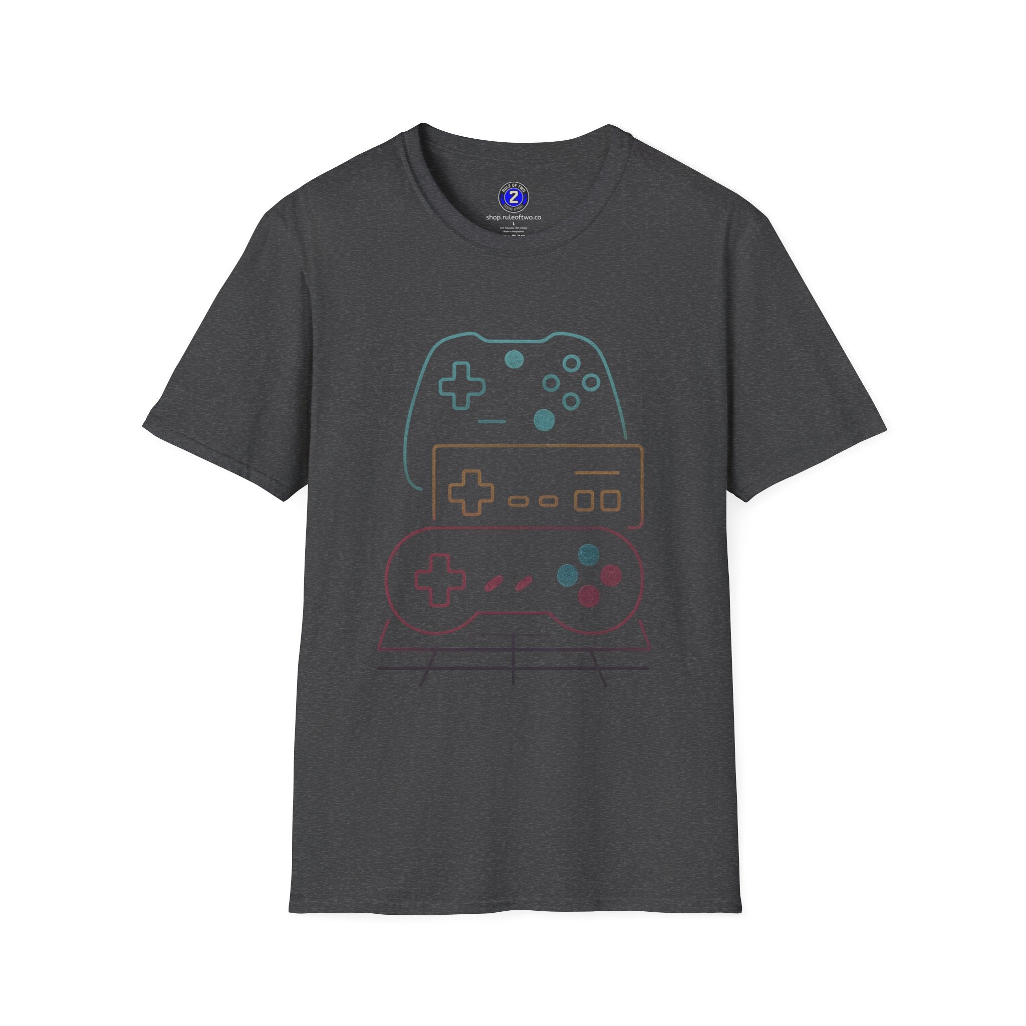Colorful Video Game Controllers T-Shirt | Retro Gaming Graphic Tee