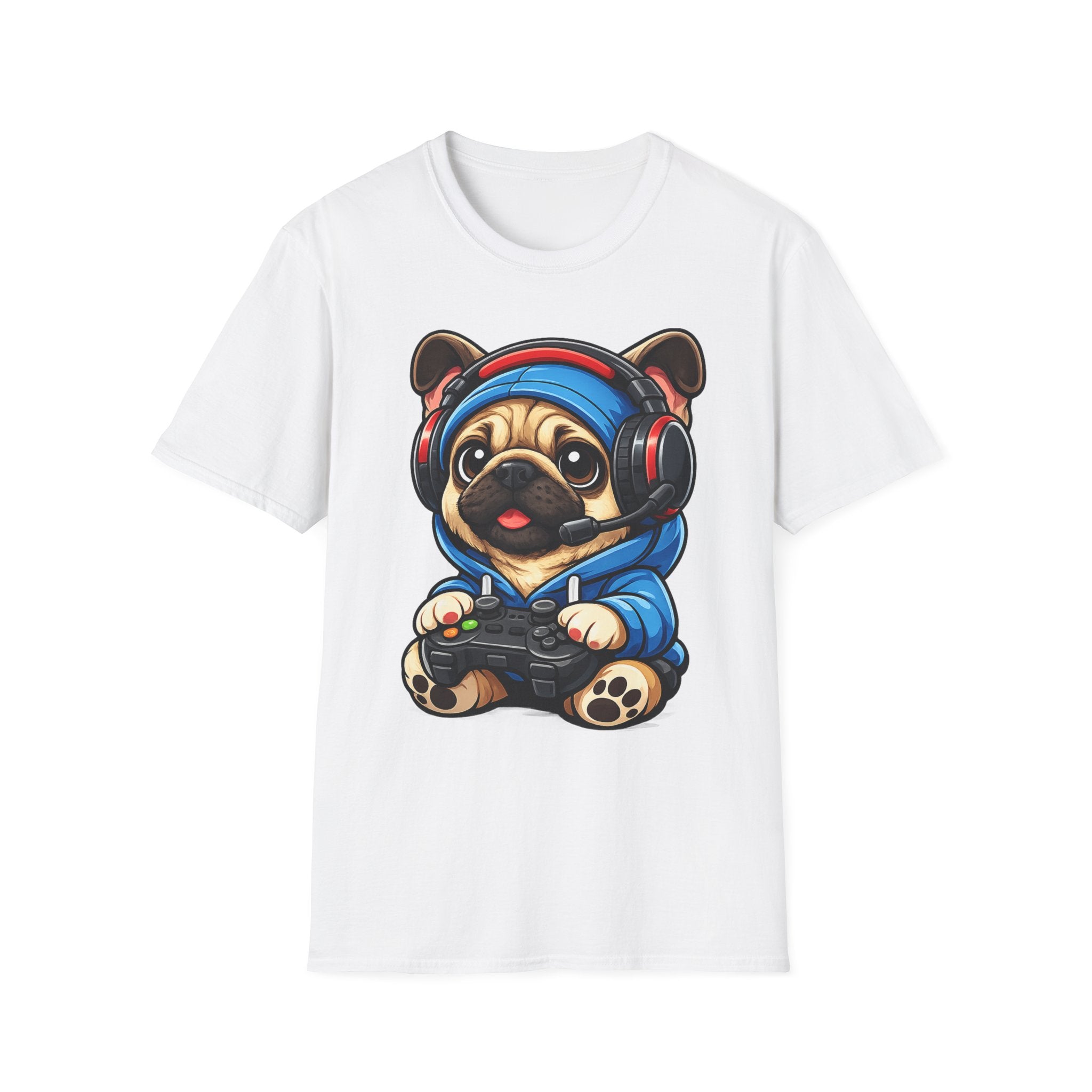 Gamer Pug T-Shirt | Cute Pug with Headset & Controller Graphic