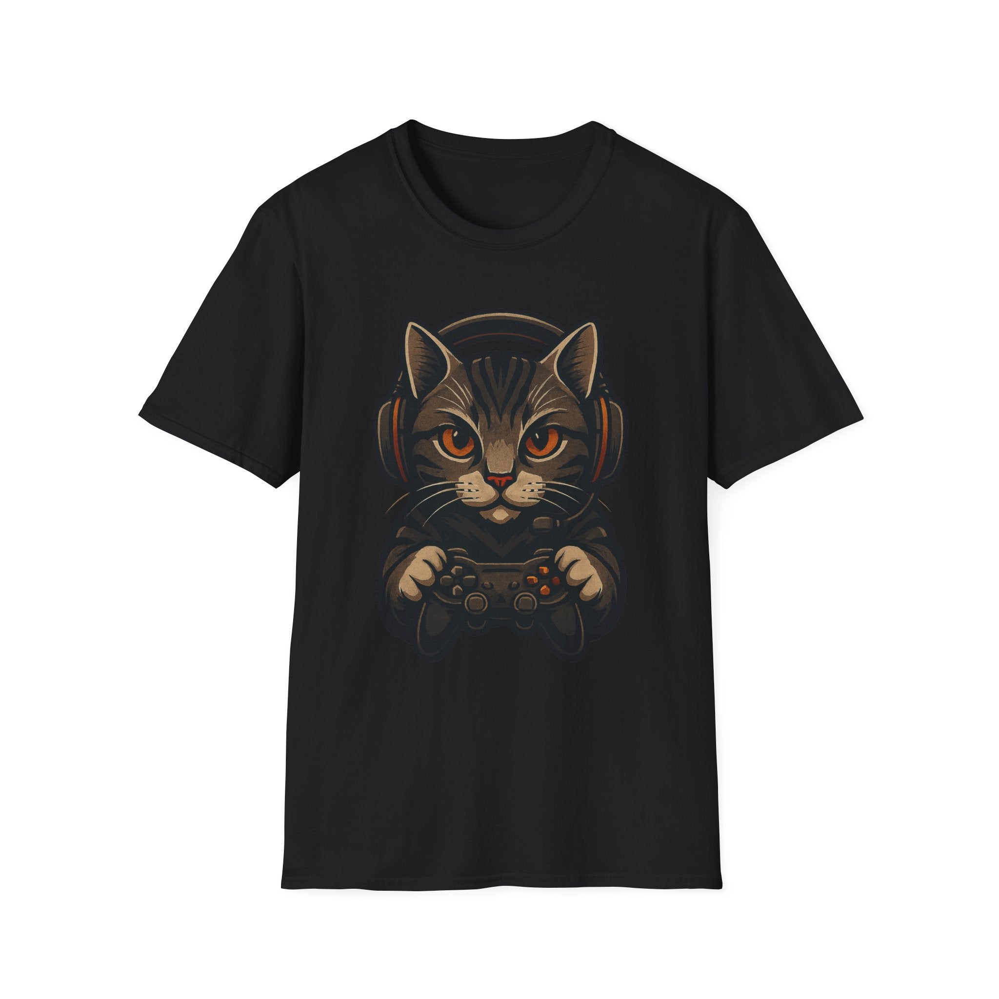 Gaming Cat Holding Controller T-Shirt | Cat Gamer Graphic Tee