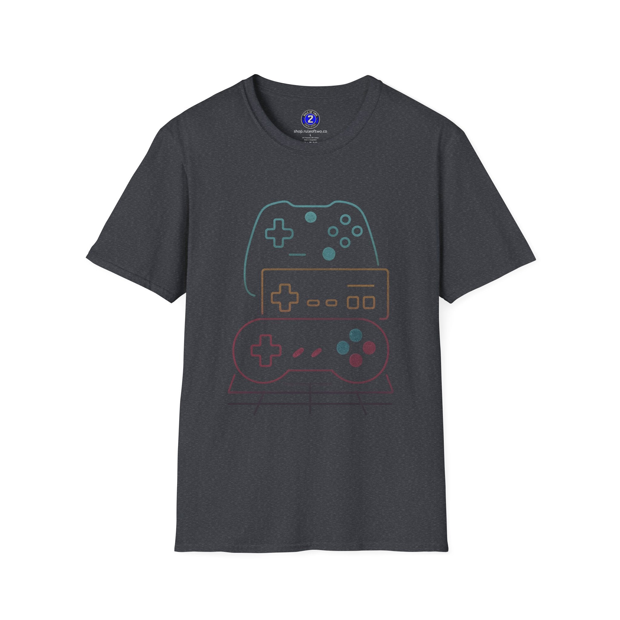 Colorful Video Game Controllers T-Shirt | Retro Gaming Graphic Tee