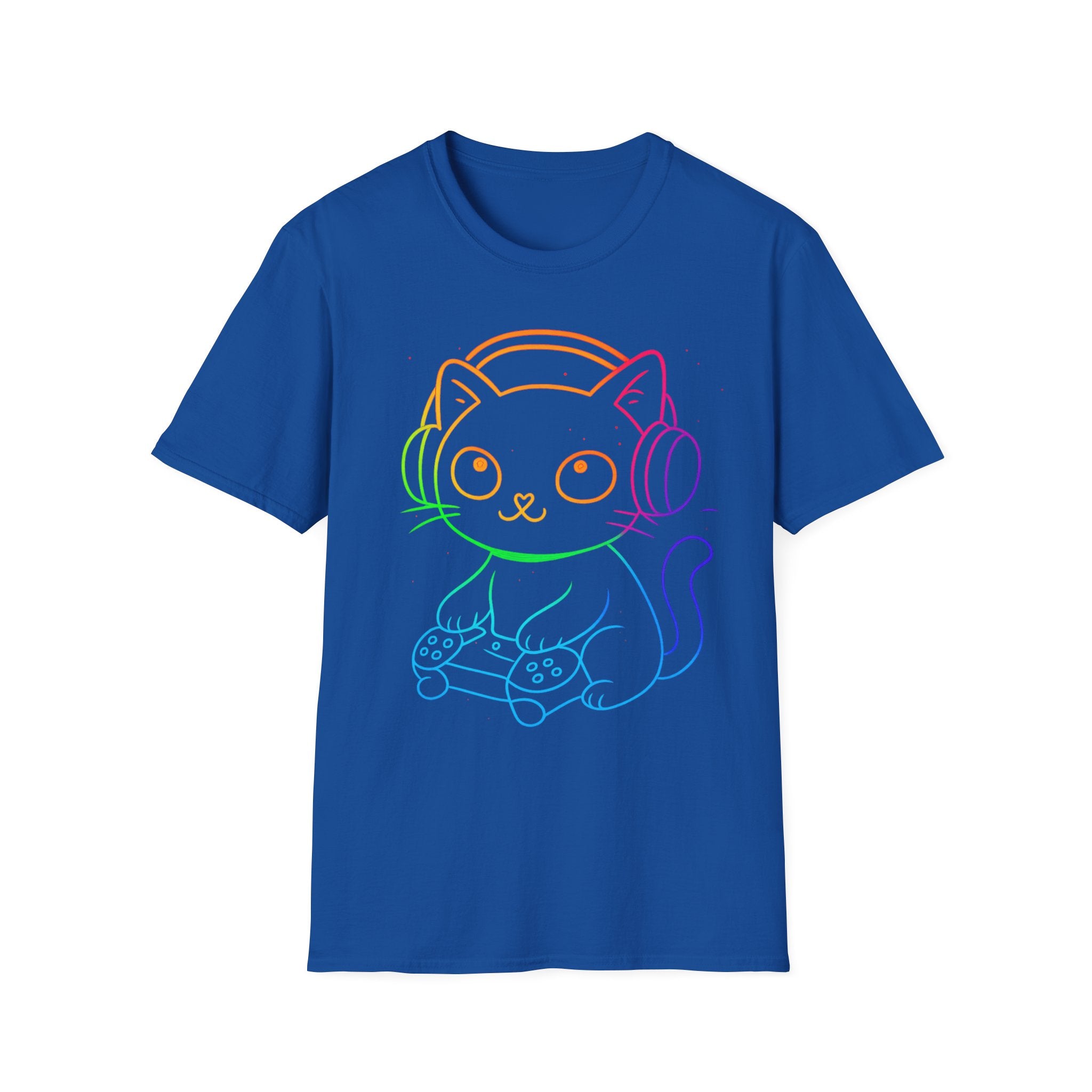Rainbow Gamer Cat T-Shirt | Cute Kitty with Headphones & Controller