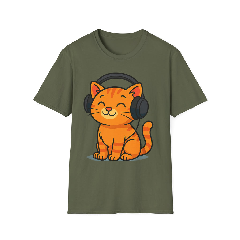 Orange Kitty with Headphones T-Shirt | Cute Cat Music Gamer Tee