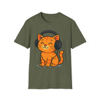 Orange Kitty with Headphones T-Shirt | Cute Cat Music Gamer Tee