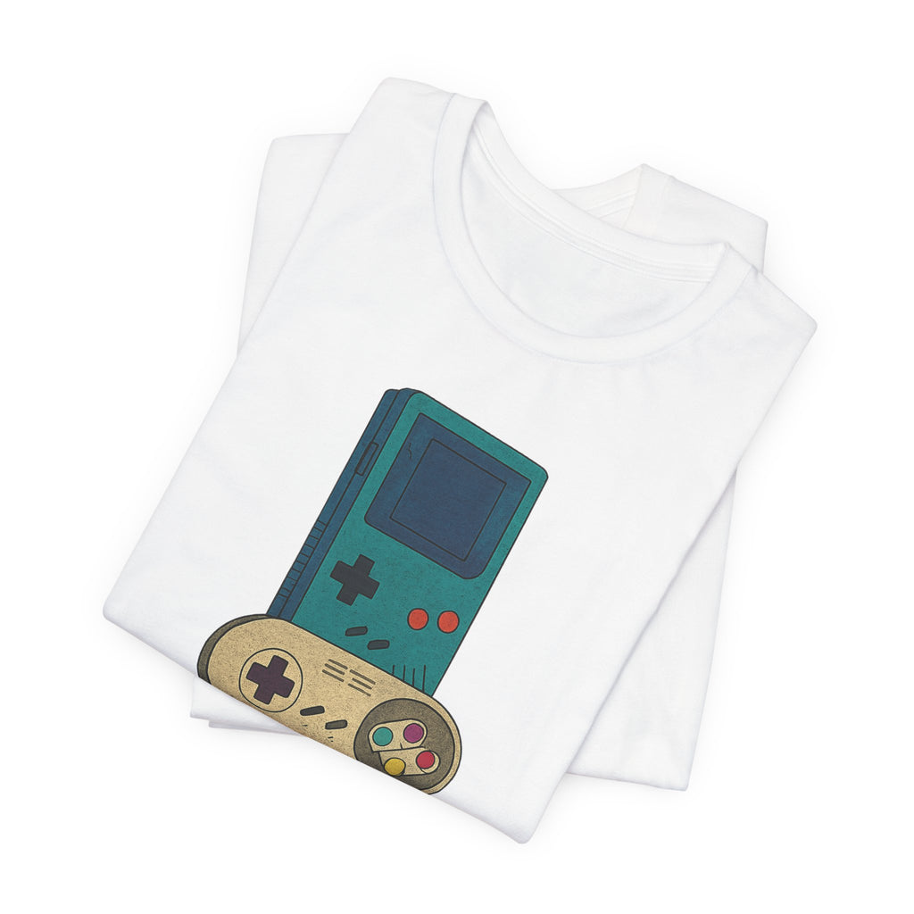 Retro Gaming Stack T-Shirt — Vintage Handheld & Console Graphic Tee