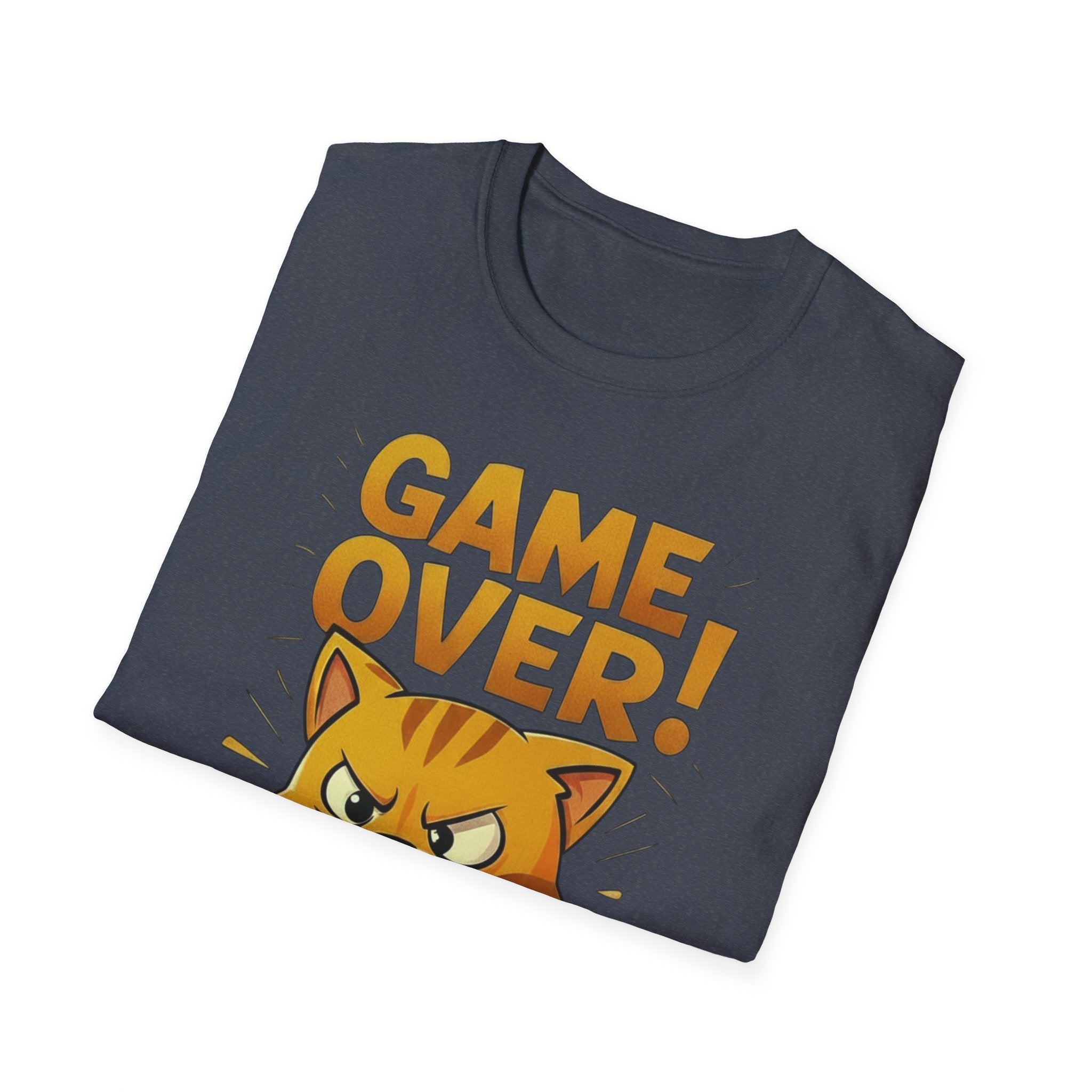 Angry Game Over Gamer Cat T-Shirt | Retro Gaming Graphic