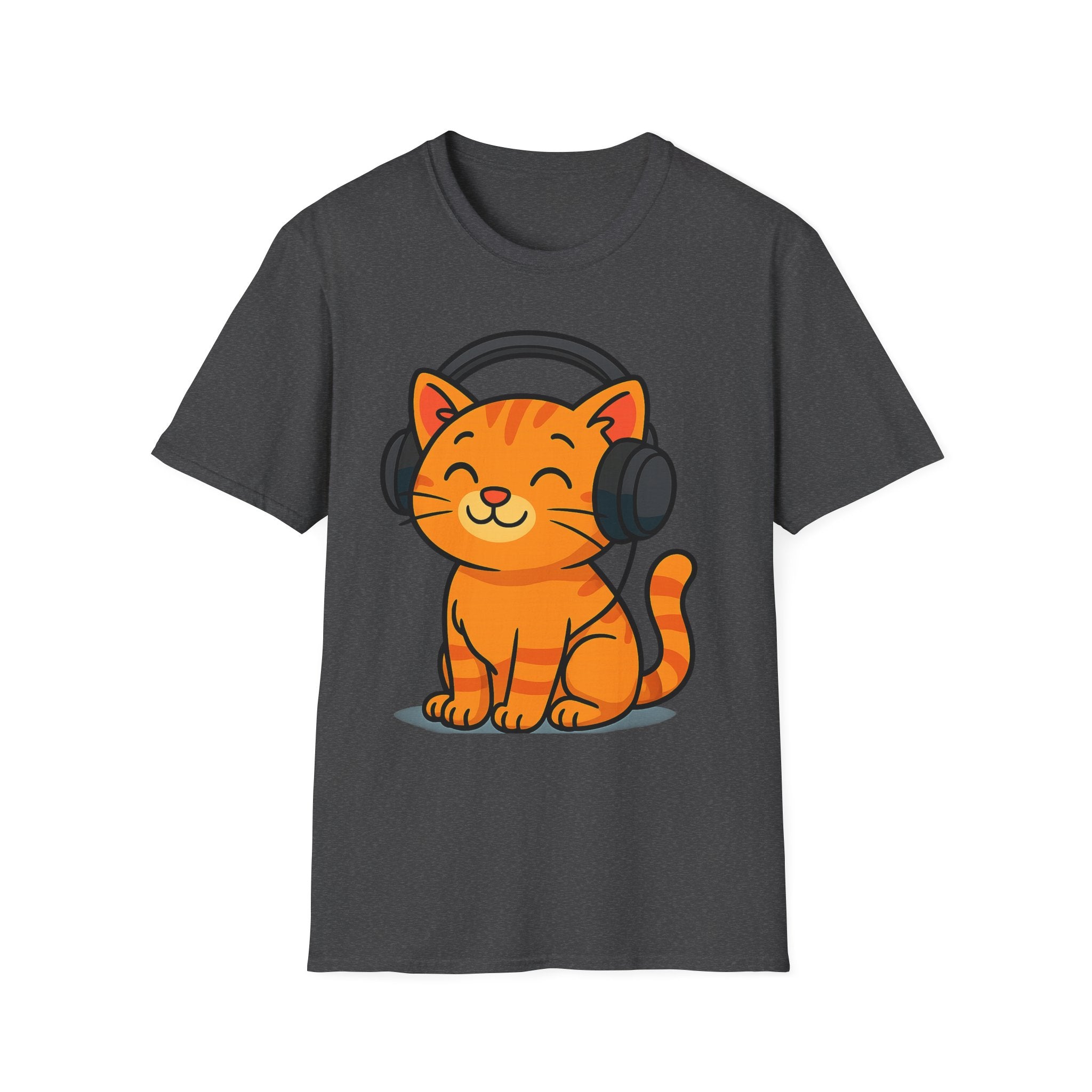 Orange Kitty with Headphones T-Shirt | Cute Cat Music Gamer Tee