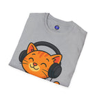 Orange Kitty with Headphones T-Shirt | Cute Cat Music Gamer Tee
