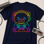 Gaming Bear Graphic Tee — Rainbow Cute Gamer Teddy Shirt