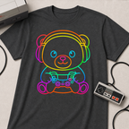 Gaming Bear Graphic Tee — Rainbow Cute Gamer Teddy Shirt