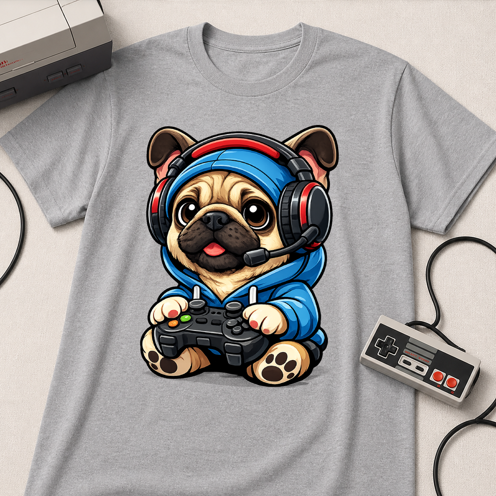 Gamer Pug T-Shirt | Cute Pug with Headset & Controller Graphic