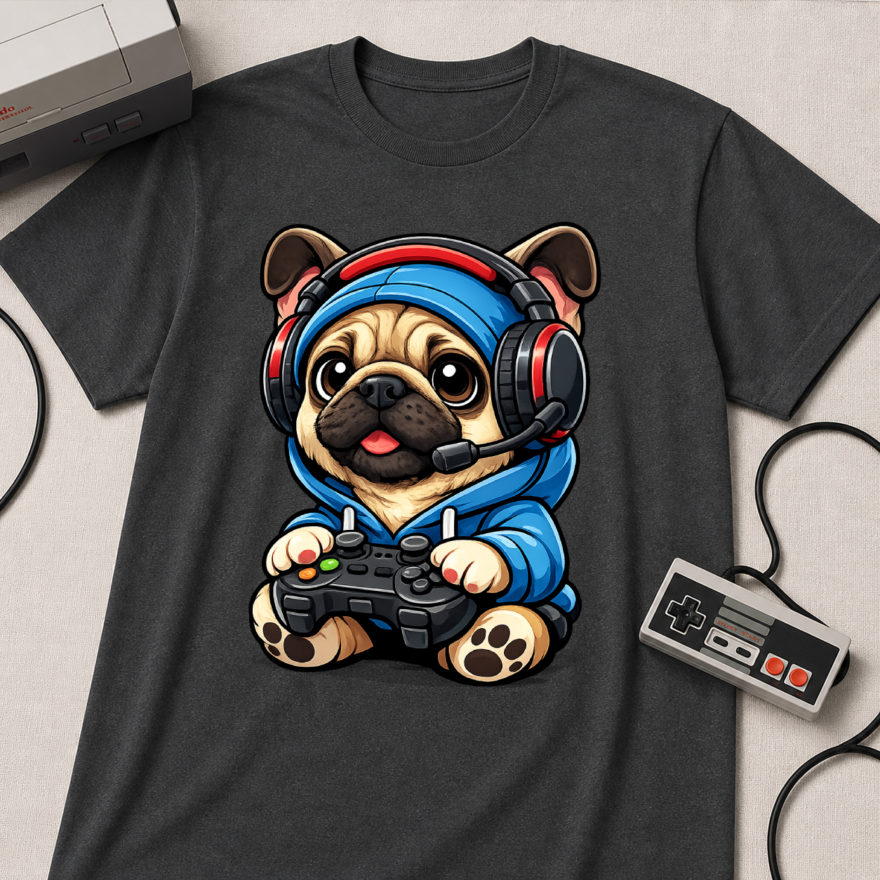 Gamer Pug T-Shirt | Cute Pug with Headset & Controller Graphic