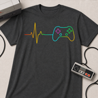 Heartbeat Game Controller T-Shirt | Neon Gaming Pulse Tee