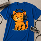 Orange Kitty with Headphones T-Shirt | Cute Cat Music Gamer Tee