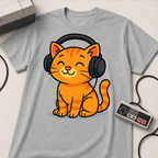 Orange Kitty with Headphones T-Shirt | Cute Cat Music Gamer Tee