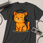 Orange Kitty with Headphones T-Shirt | Cute Cat Music Gamer Tee