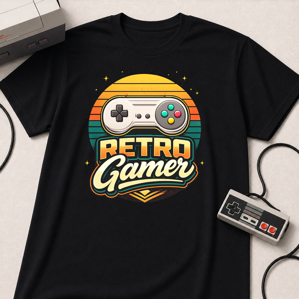 Retro Gamer | Retro Controller Graphic T-Shirt | Vintage Gamer Tee, Sun-Faded Palette