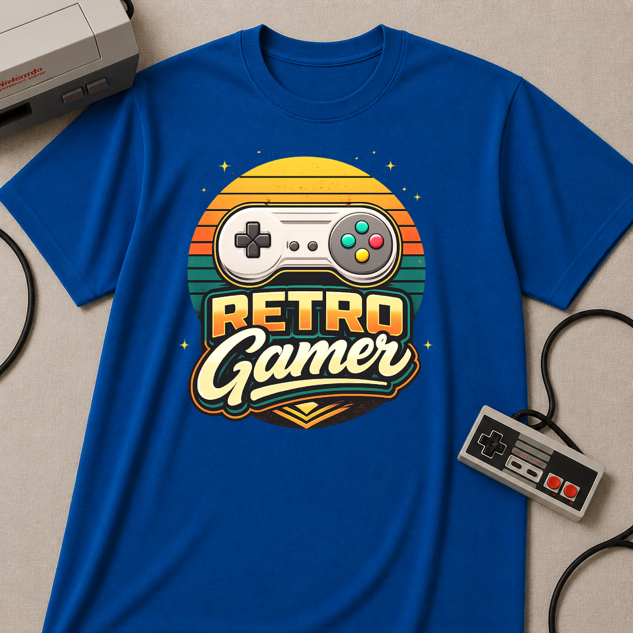 Retro Gamer | Retro Controller Graphic T-Shirt | Vintage Gamer Tee, Sun-Faded Palette