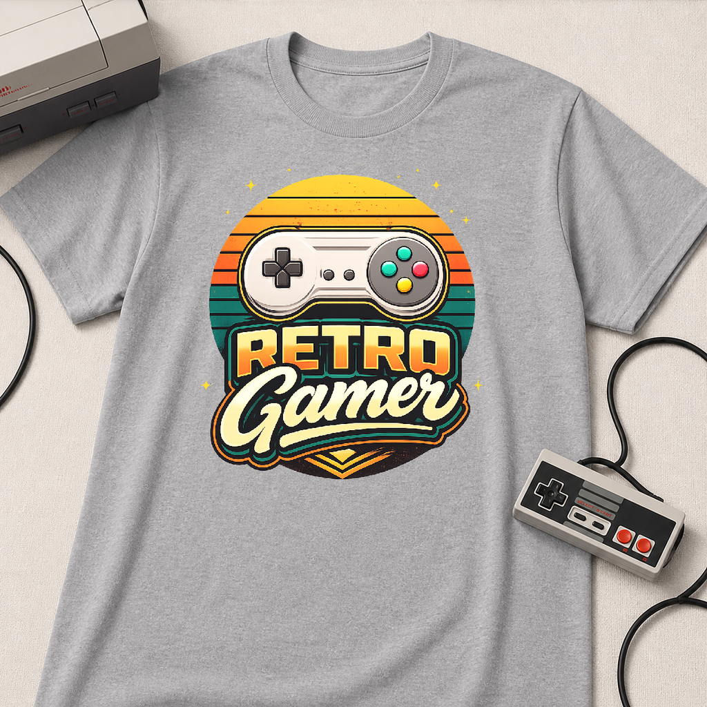 Retro Gamer | Retro Controller Graphic T-Shirt | Vintage Gamer Tee, Sun-Faded Palette