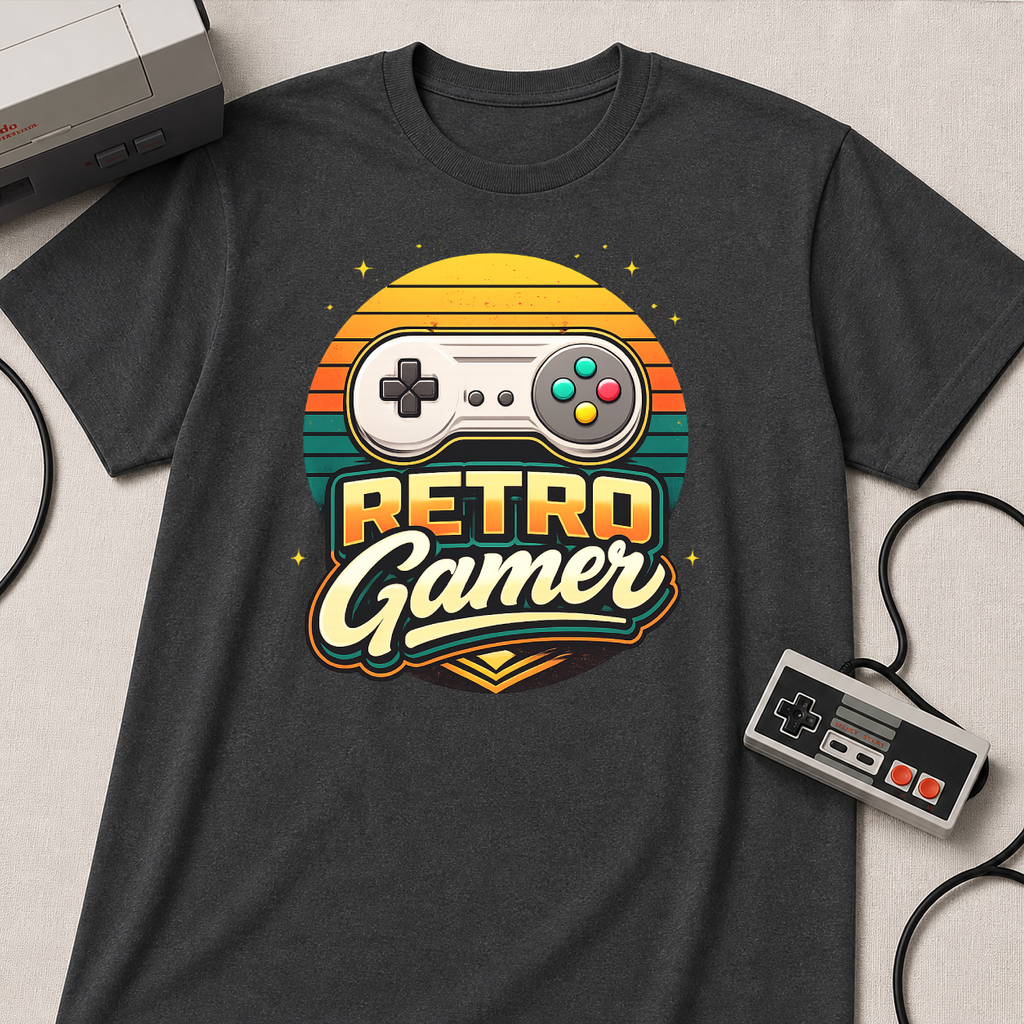 Retro Gamer | Retro Controller Graphic T-Shirt | Vintage Gamer Tee, Sun-Faded Palette