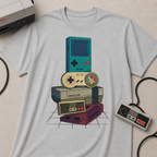 Retro Gaming Stack T-Shirt — Vintage Handheld & Console Graphic Tee
